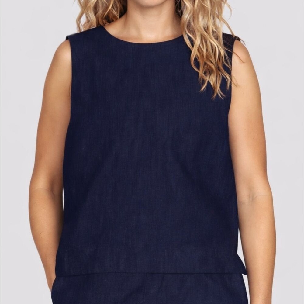 Blair Navy Linen Look Shell Top | Sleeveless Career Blouse 2XL Petite NWOT